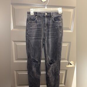 American Eagle Distressed Mom Straight Jean in Black
